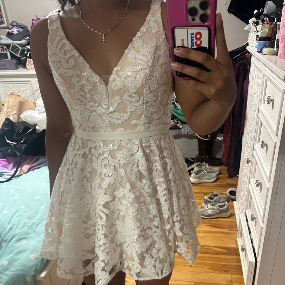 Jovani Cream Sequin Dress